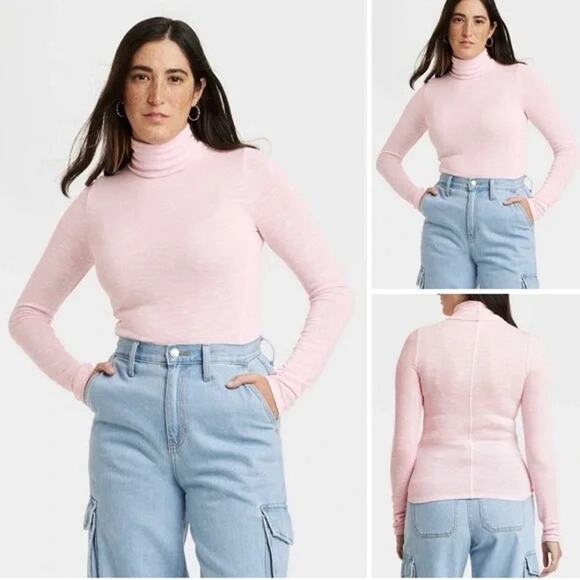 Target Universal Thread Light Pink Long-Sleeve Mock-Turtleneck Slim-Fit Size XS - Picture 1 of 8